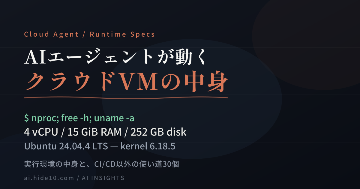 Featured image of post AIエージェントが動くクラウドVMを中から測った ― ルーティンでCI/CD以外にできること30個