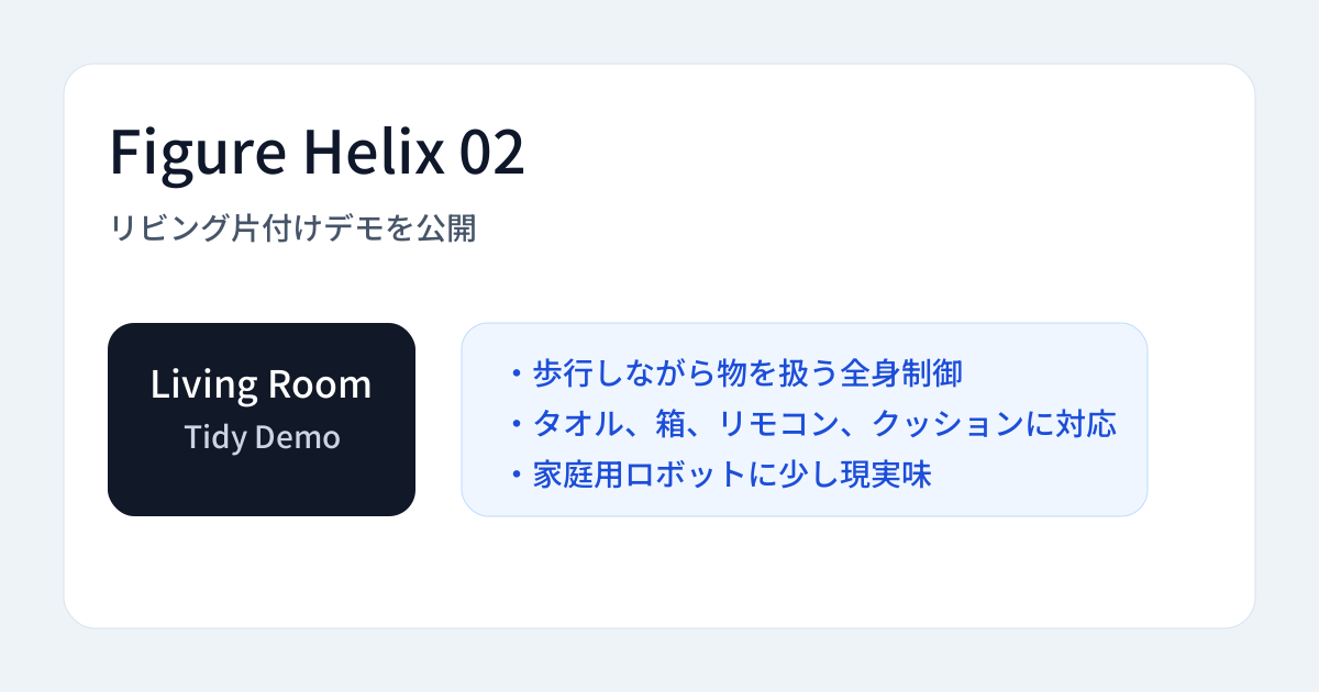 Featured image of post FigureのHelix 02、今度はリビング片付けへ。家庭用ロボットが少し現実に近づいた