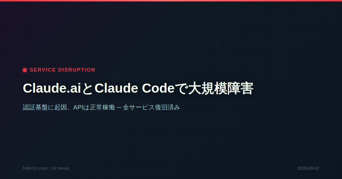 Featured image of post Claude.aiとClaude Codeで大規模障害 ─ 認証基盤に起因、APIは正常稼働